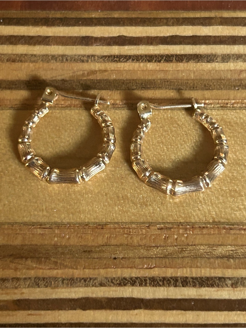 14K Gold Bamboo Hoop Earrings - Women Jewelry